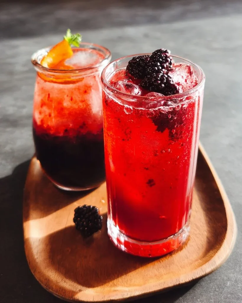 Vanilla Earl Grey Blackberry Mocktail served in a glass with fresh blackberries on top.
