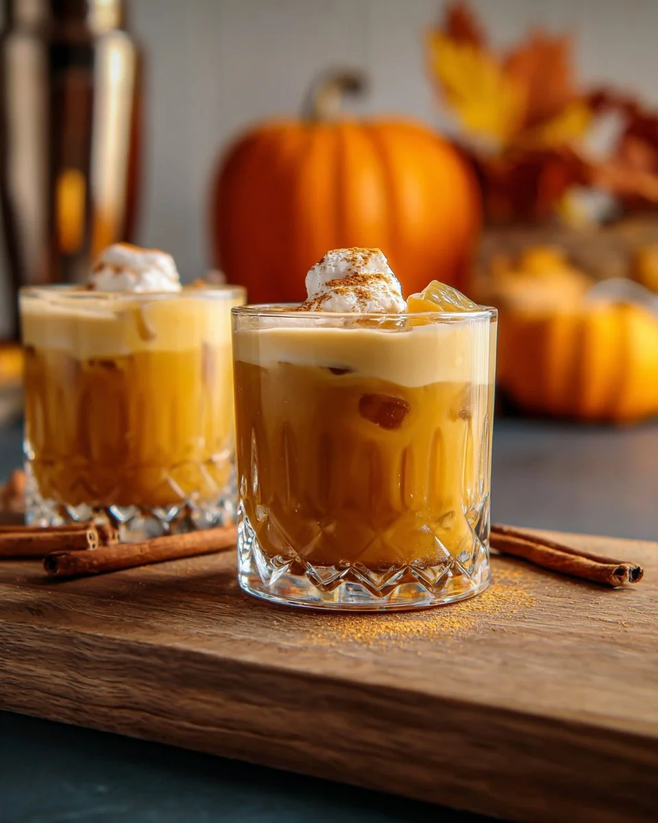 Vegan pumpkin pie mocktail in a glass, garnished with cinnamon and whipped cream.