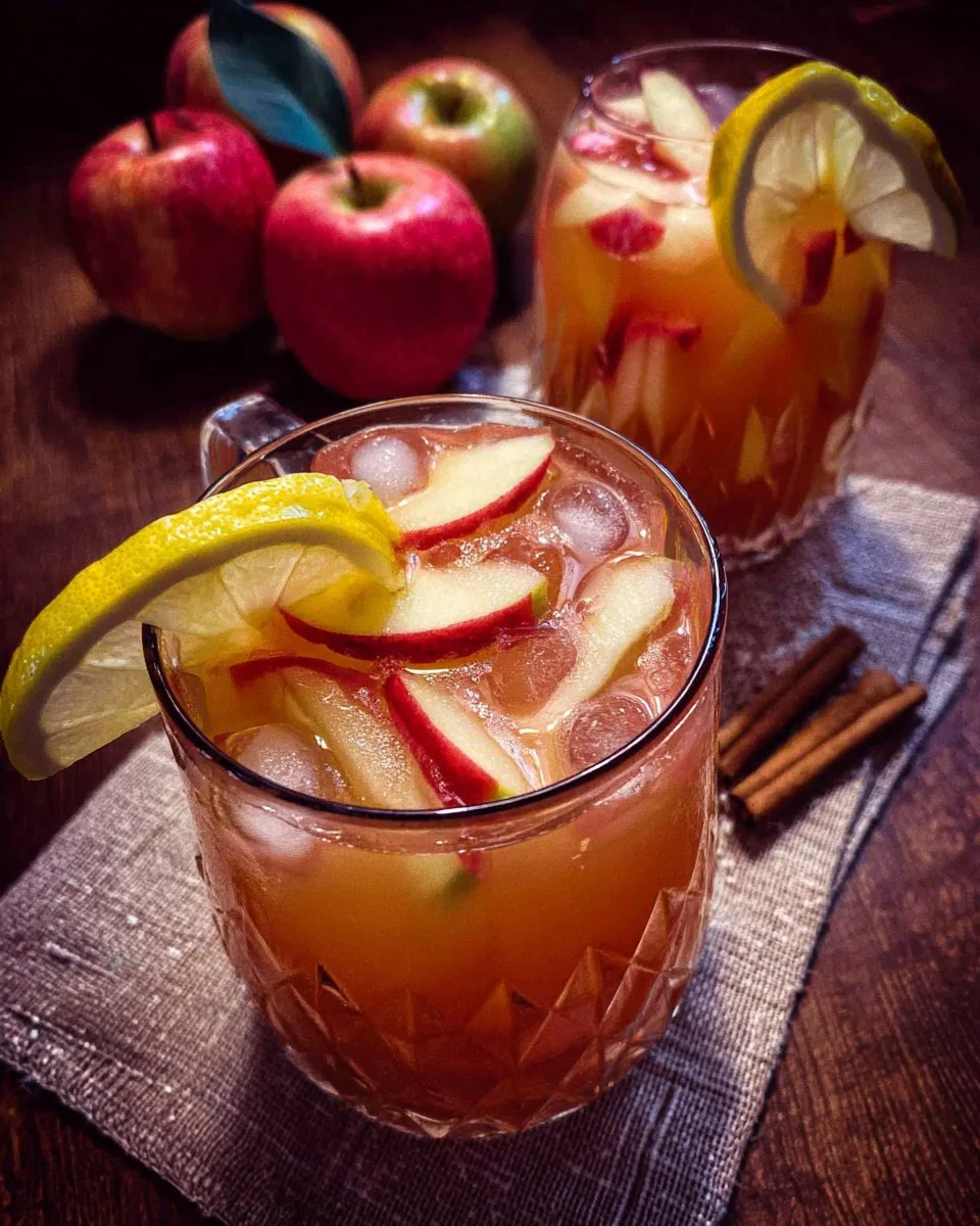 Batty Apple Punch mocktail with apples and vibrant colors in a glass