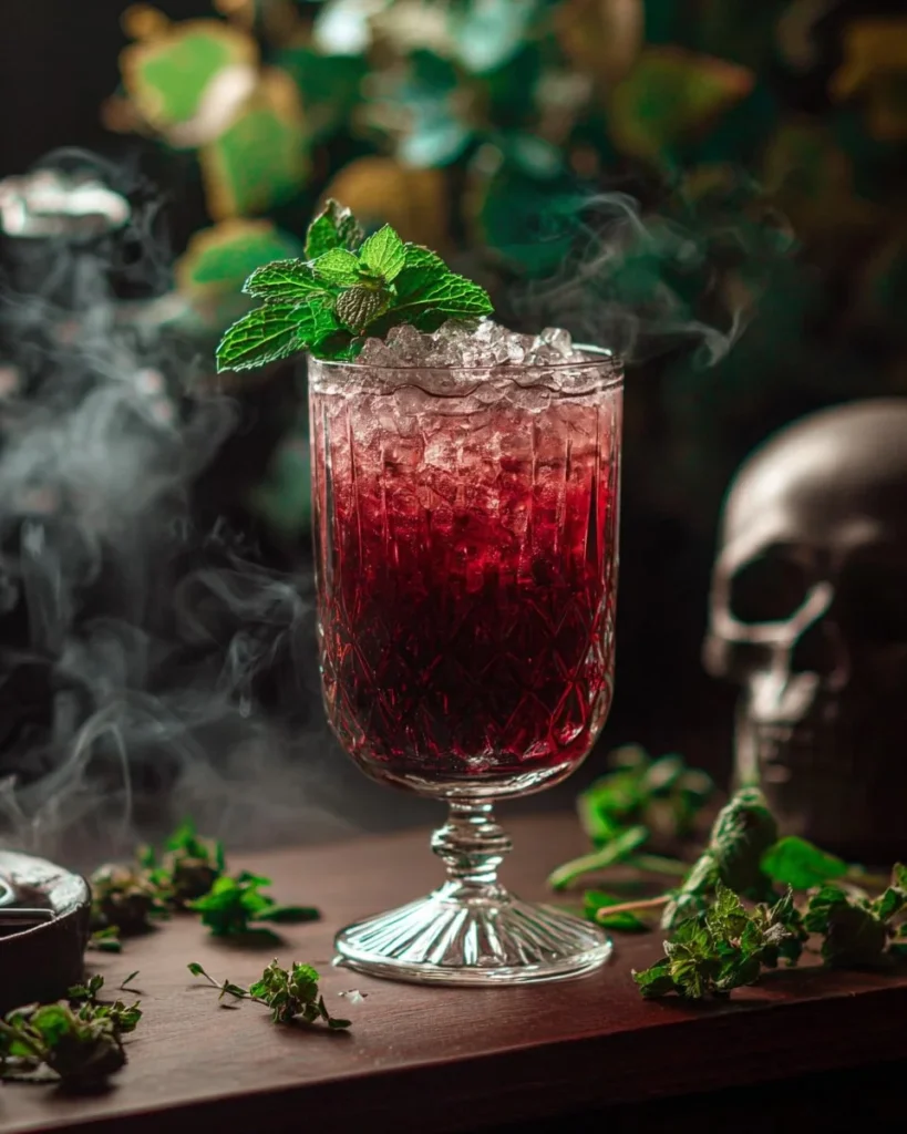 Colorful Beetlejuice Mocktail served with spooky decorations