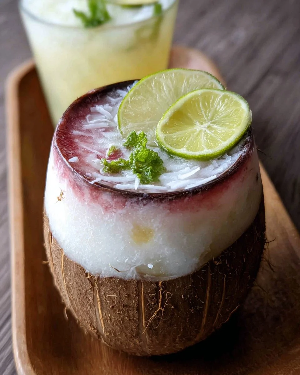 Coconut Kiss of Life mocktail with tropical ingredients and a refreshing presentation