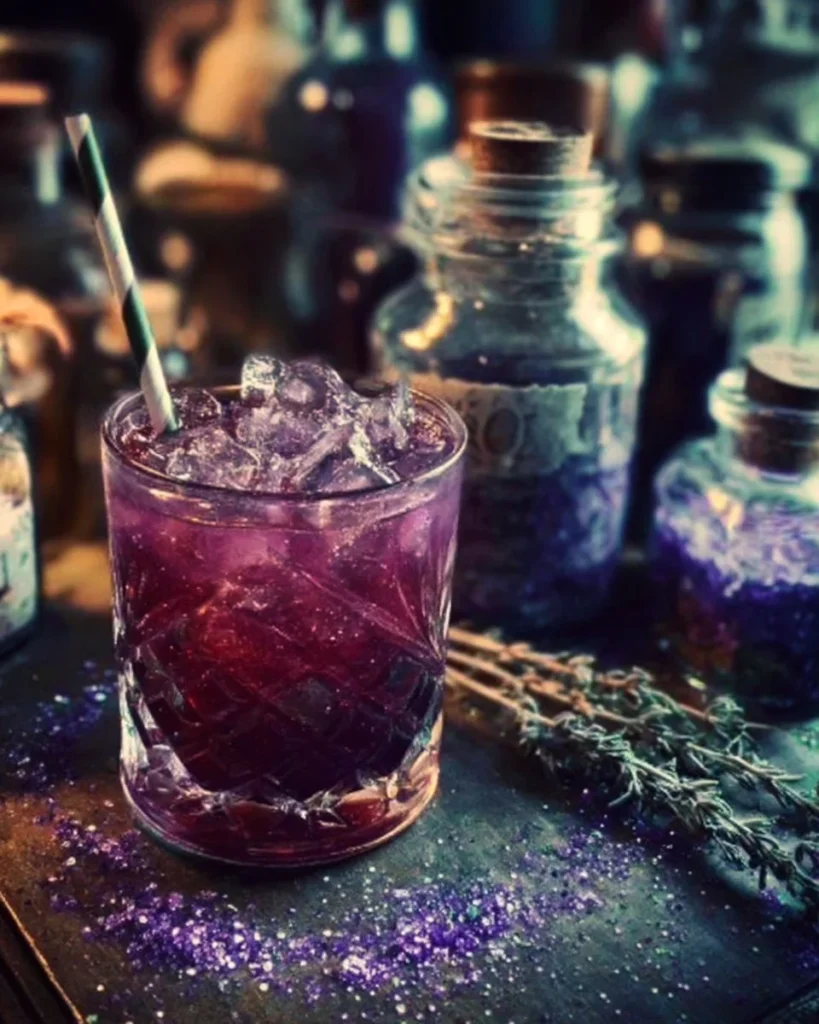 Dead Man's Potion mocktail served in a spooky glass with garnishes