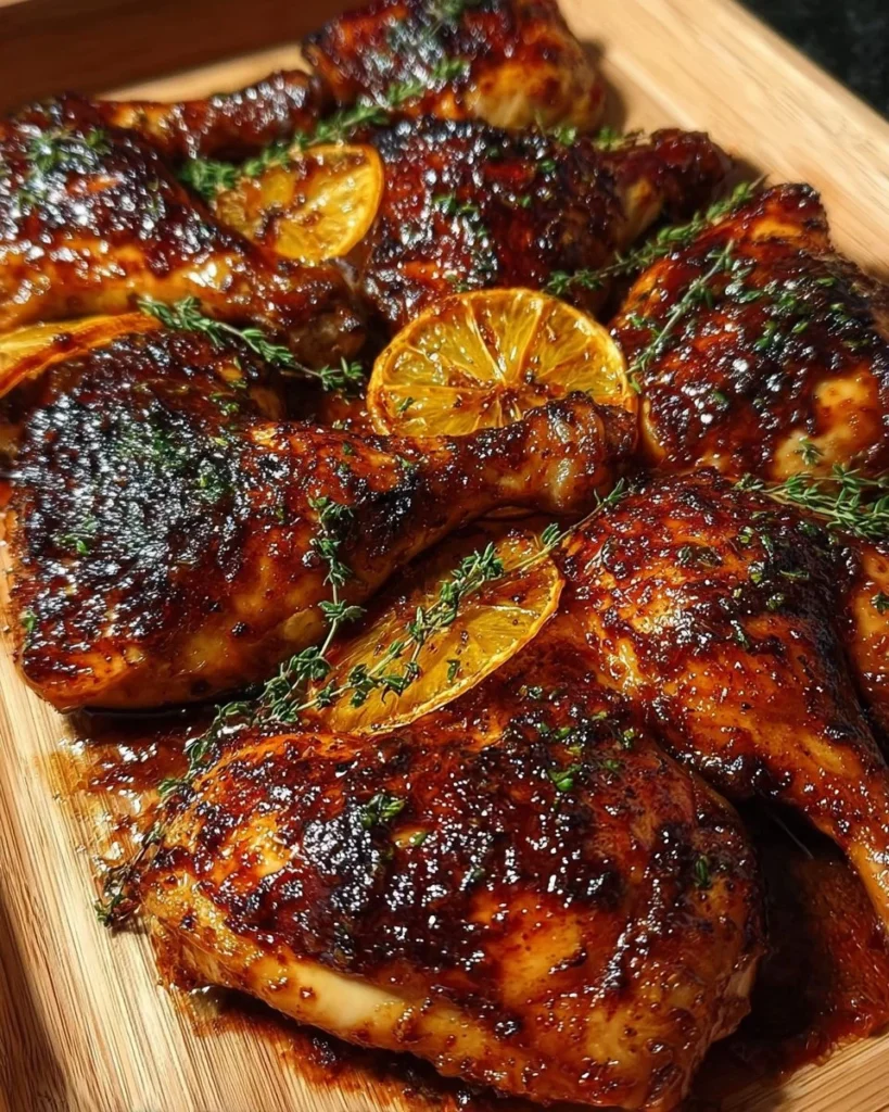 Maple Orange Glazed Chicken Quarters plated with vegetables