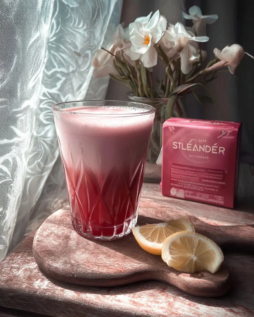 A refreshing Slender Sip beverage in a glass, promoting wellness and flavor.