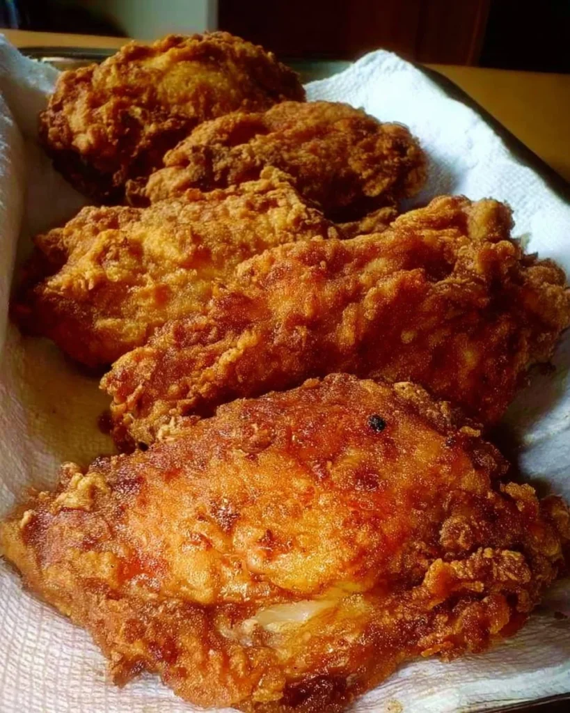 Delicious Southern Fried Chicken served with sides on a rustic wooden table.
