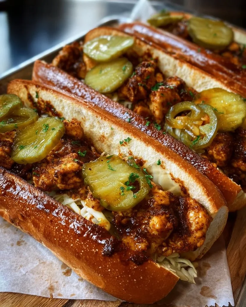 Spicy Nashville-Style Chicken hoagies ready to serve