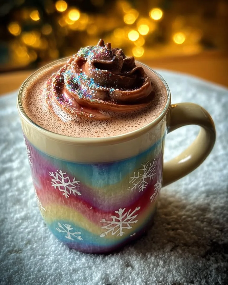 Delicious Aurora Borealis Christmas cocoa in a festive mug with winter decorations