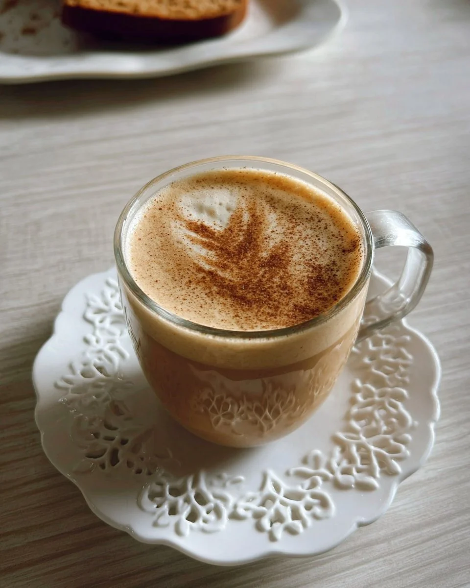 Delicious Banana Bread Latte topped with whipped cream and a sprinkle of cinnamon