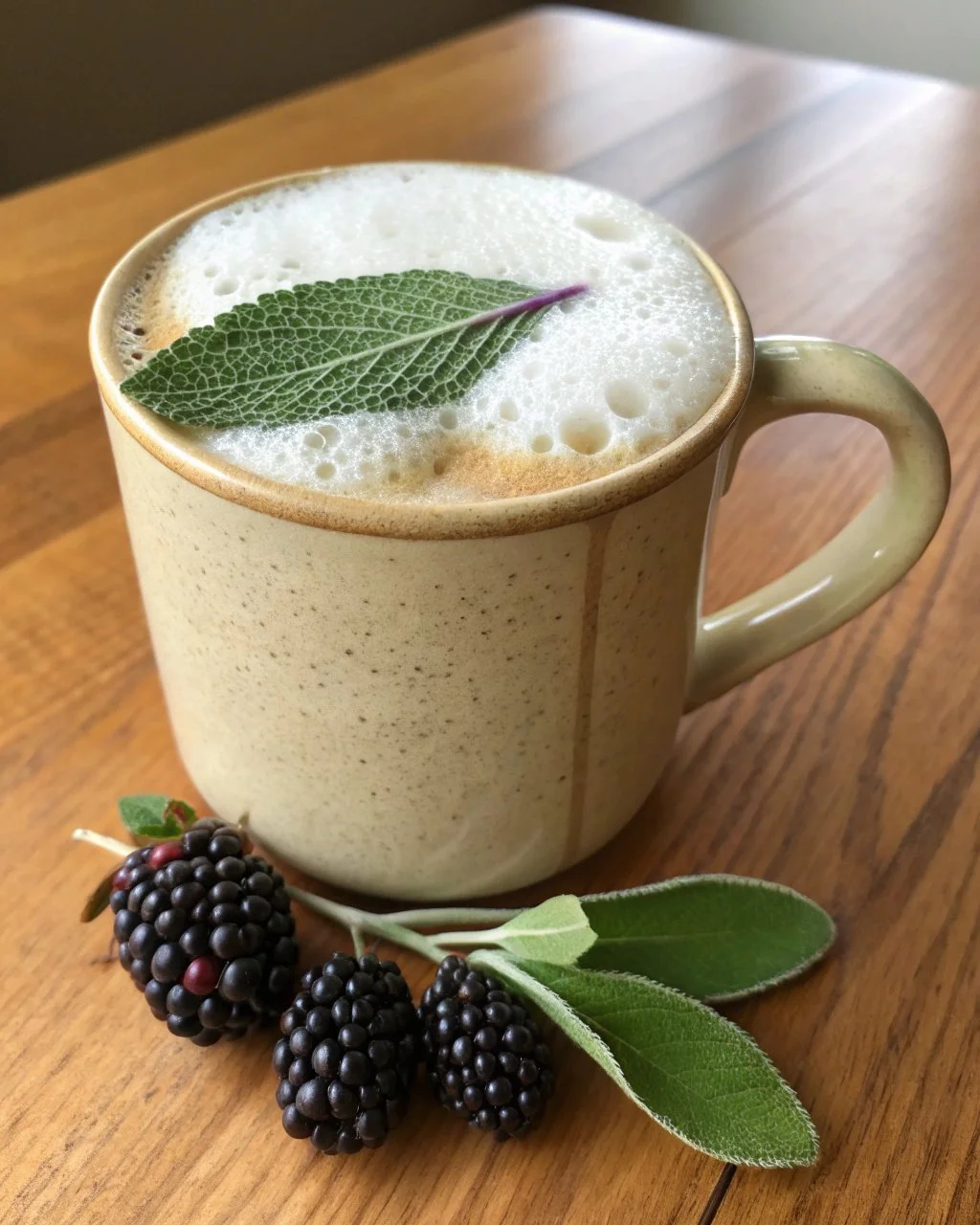 Delicious Blackberry Sage Bliss drink showcasing fresh blackberries and sage leaves.