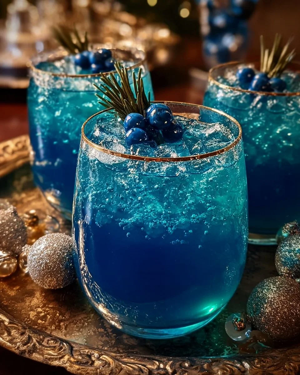 Refreshing Blue Aurora Christmas Punch served in a festive glass