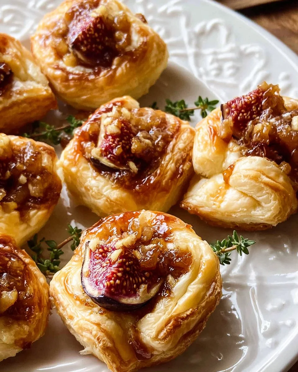 Brie and Fig Puff Pastry bites served on a platter for appetizers