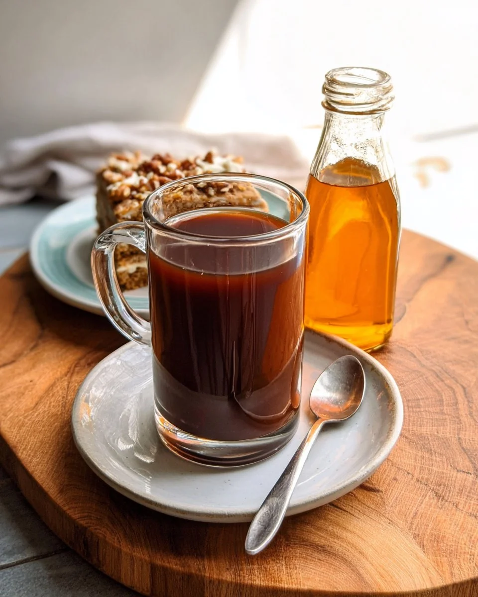 Delicious carrot cake syrup drizzled over coffee cup