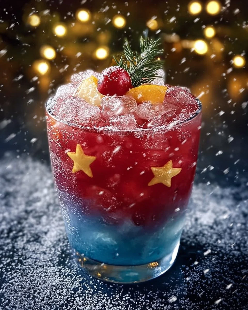 Festive Christmas Starry Snow Punch in a glass with snowflakes