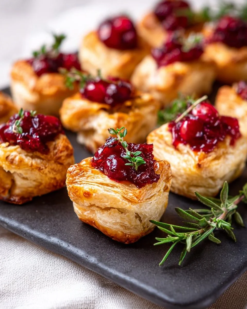 Cranberry Brie Puff Pastry Bites served on a platter, perfect for appetizers.