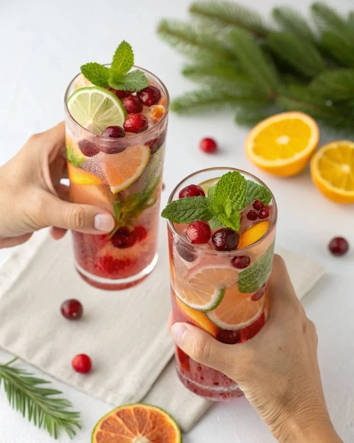 Refreshing Cranberry Citrus Cooler in a glass with garnishes