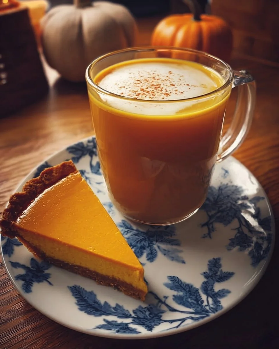 Creamy pumpkin pie black tea in a cup with pumpkin decor