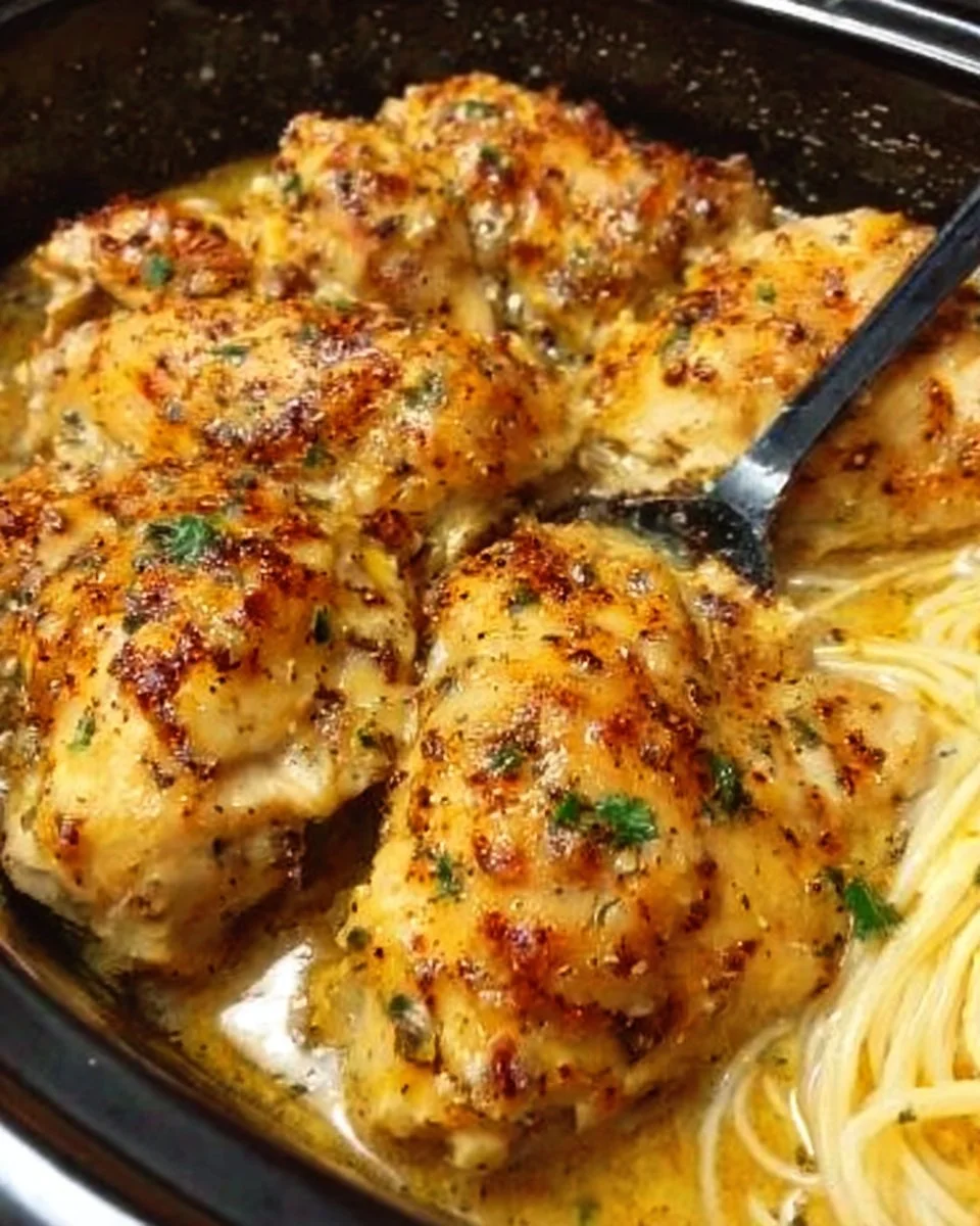 Crock Pot Angel Chicken dish served with side vegetables