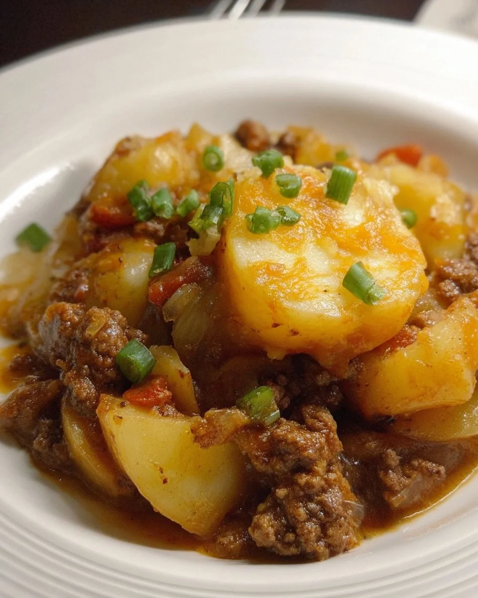Crockpot Hamburger Potato Casserole with ground beef and potatoes
