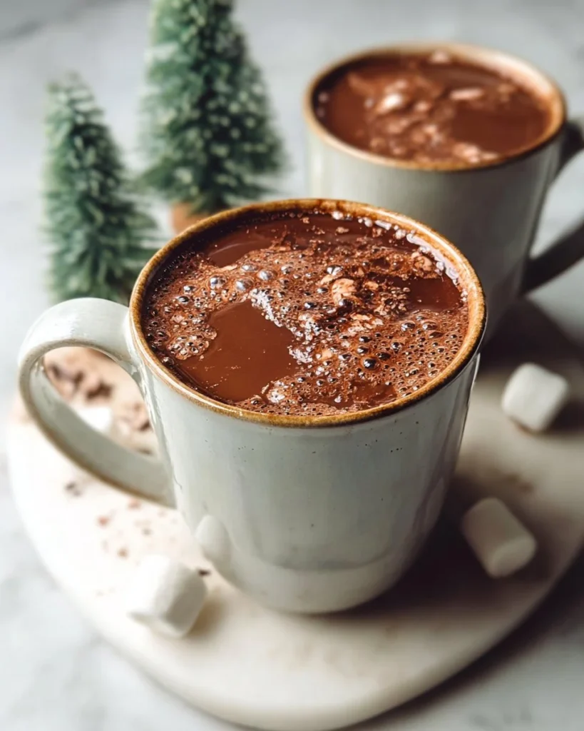A steaming cup of easy dark hot chocolate topped with whipped cream and chocolate shavings.