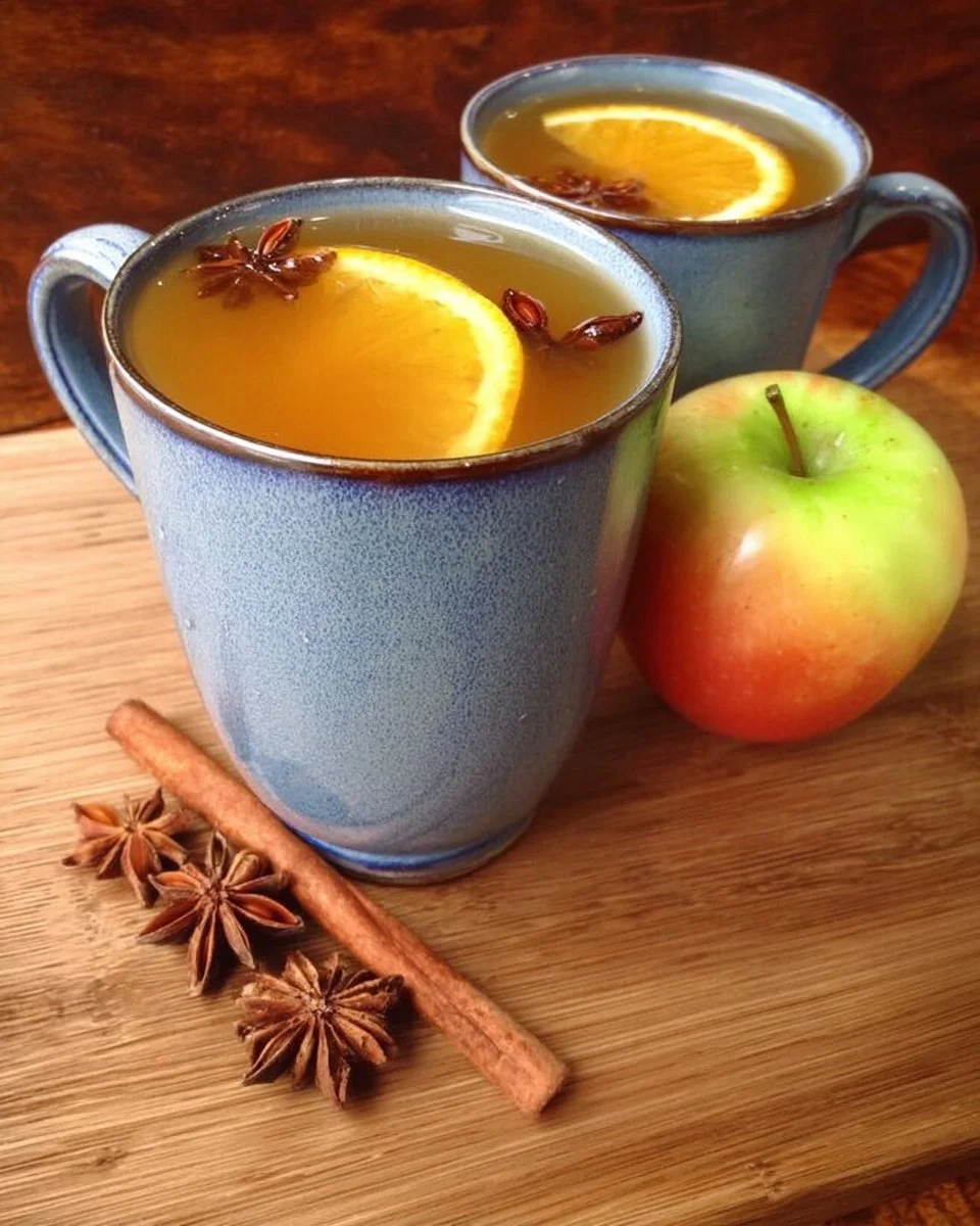 A steaming cup of easy mulled apple cider with cinnamon and spices