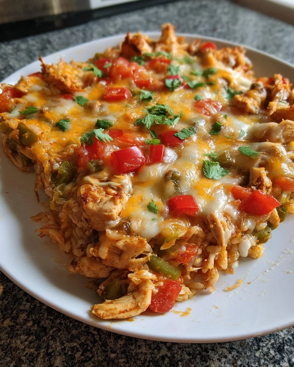 Delicious Fajita Chicken Casserole with colorful peppers and melted cheese