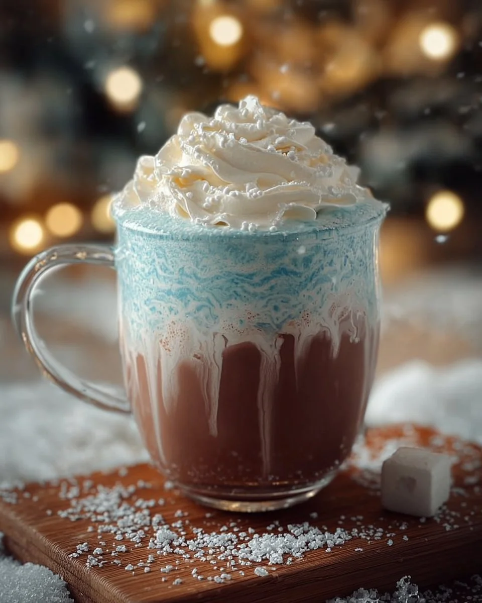 Delicious Frozen Sleigh Ride Cocoa served in a festive mug with whipped cream.