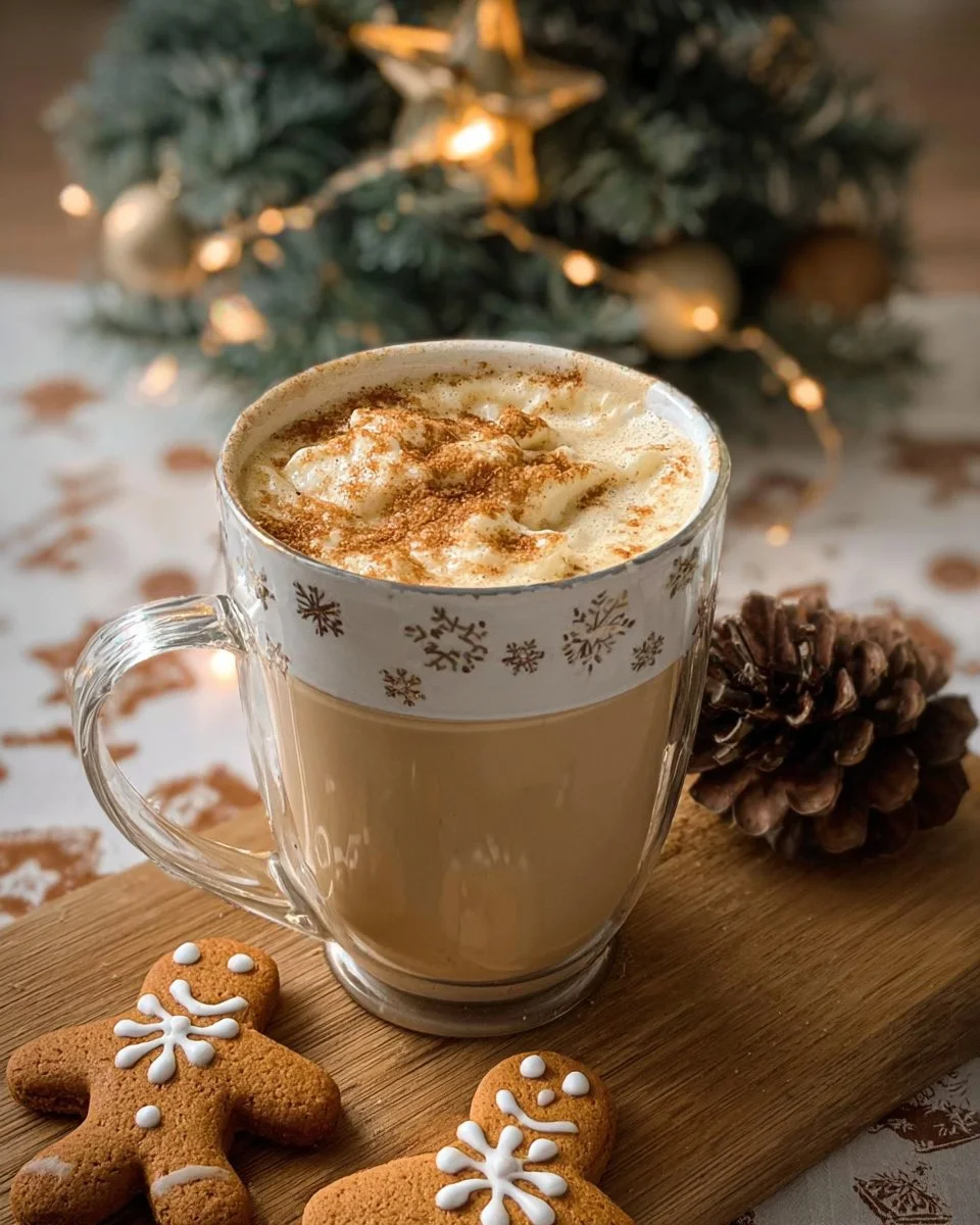 Delicious gingerbread maple latte topped with whipped cream and spices