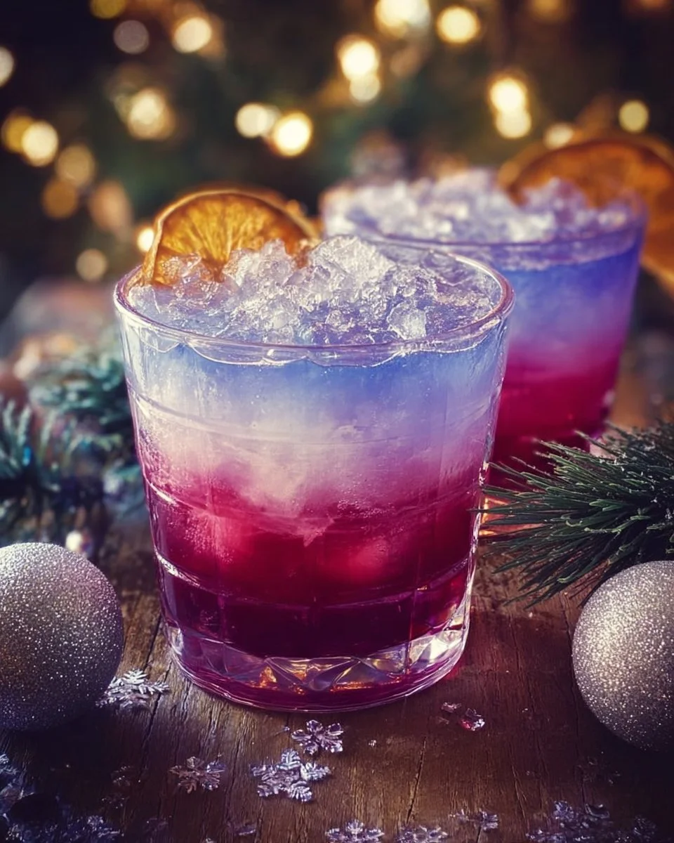 Glacial Dream Christmas Punch in a festive glass, decorated with mint and berries.