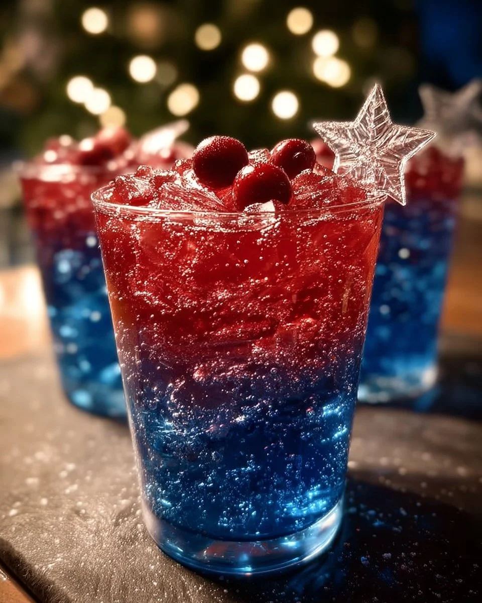 Glacial Spark Christmas Punch served in a festive glass with holiday decorations.