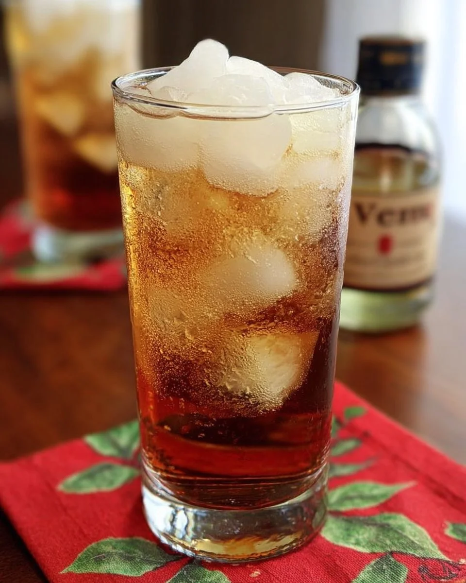 Homemade cream soda in a glass with ice and a cherry on top