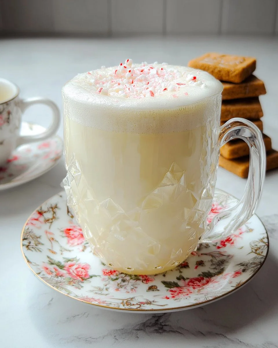 Delicious homemade white hot chocolate in a mug topped with whipped cream