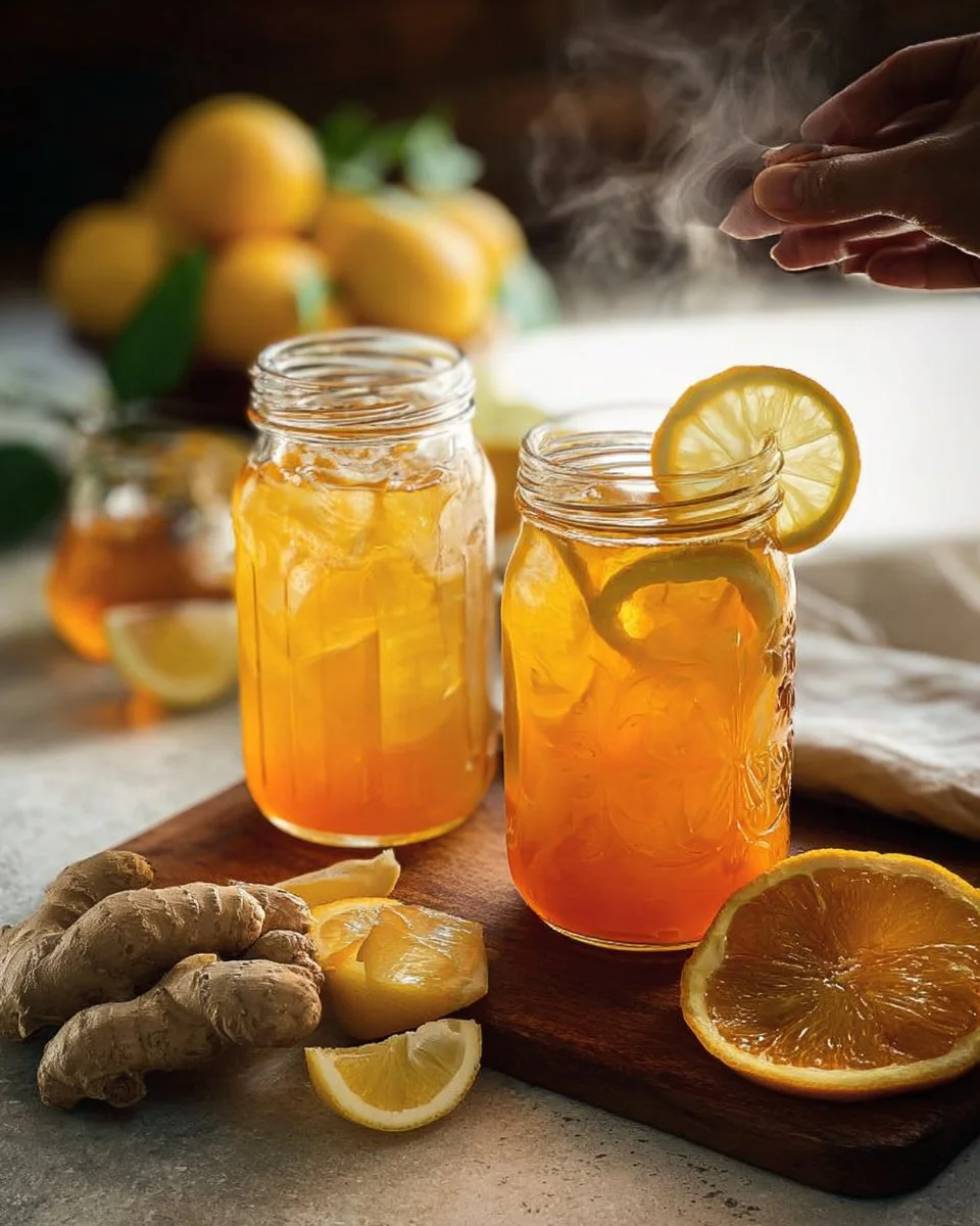 A refreshing bottle of Honey Orange Elixir showcasing its vibrant colors.