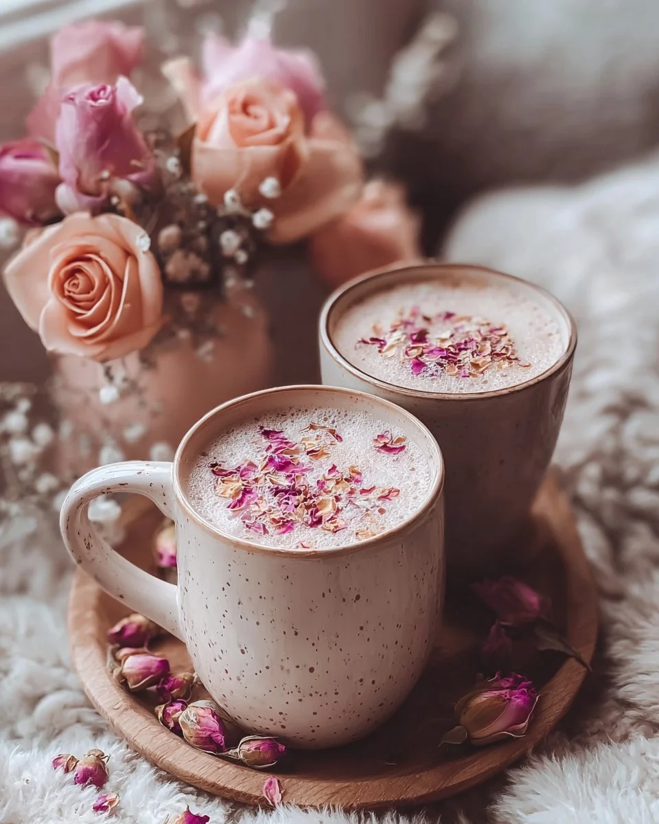 Honey Vanilla Rose Latte with floral design and creamy texture
