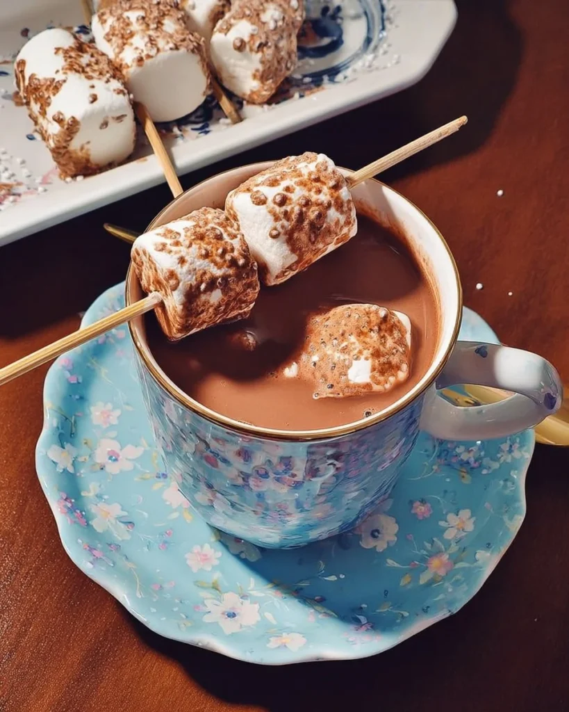 A steaming cup of rich hot chocolate topped with whipped cream and chocolate shavings