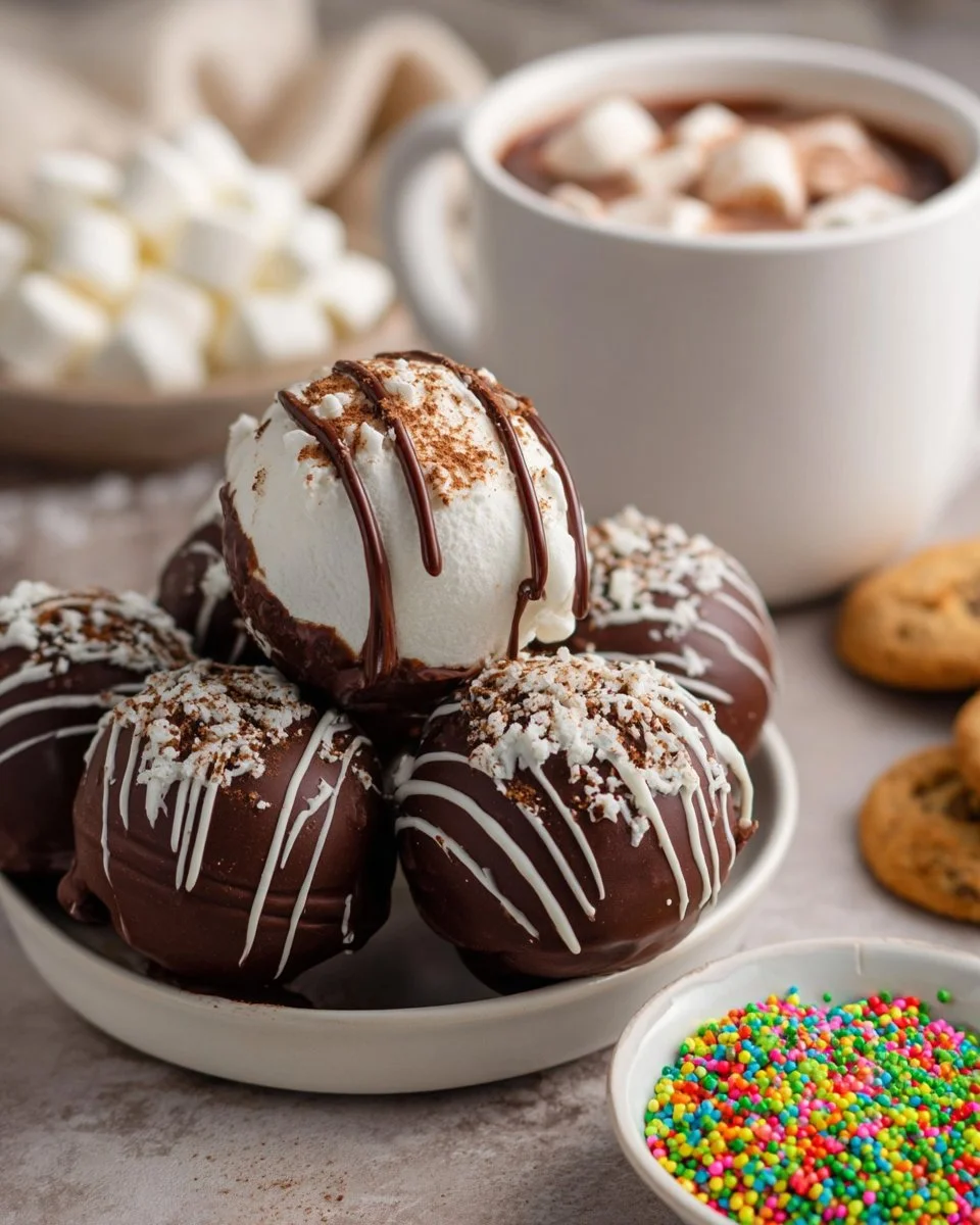 Delicious hot chocolate bombs ready to melt in warm milk for a cozy drink