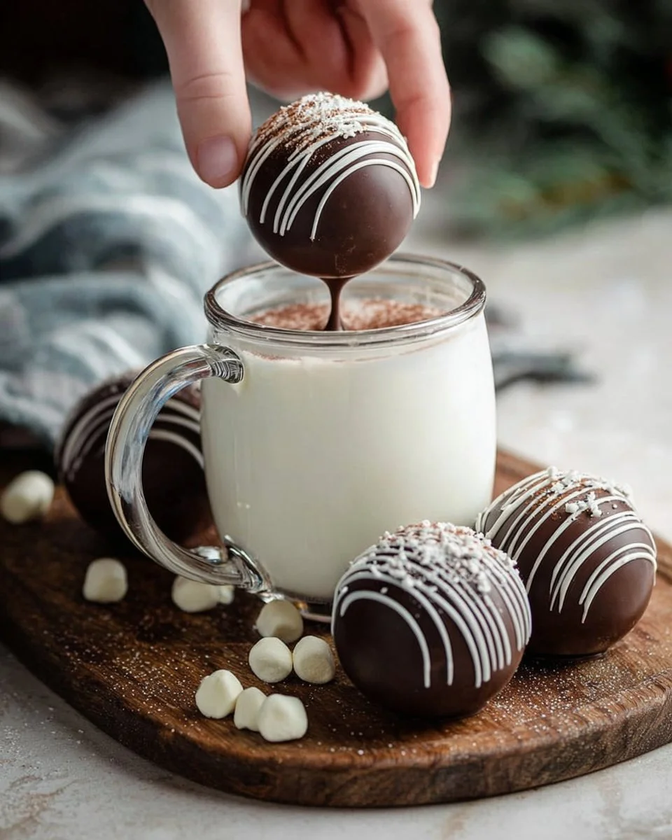 Hot chocolate bombs melting in a mug of warm milk