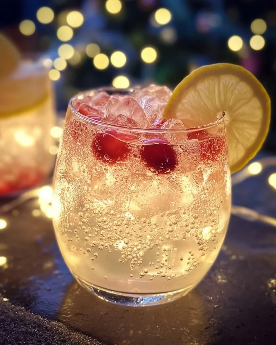 Glowing Icicle Glow Christmas Punch in a festive glass with holiday decorations.