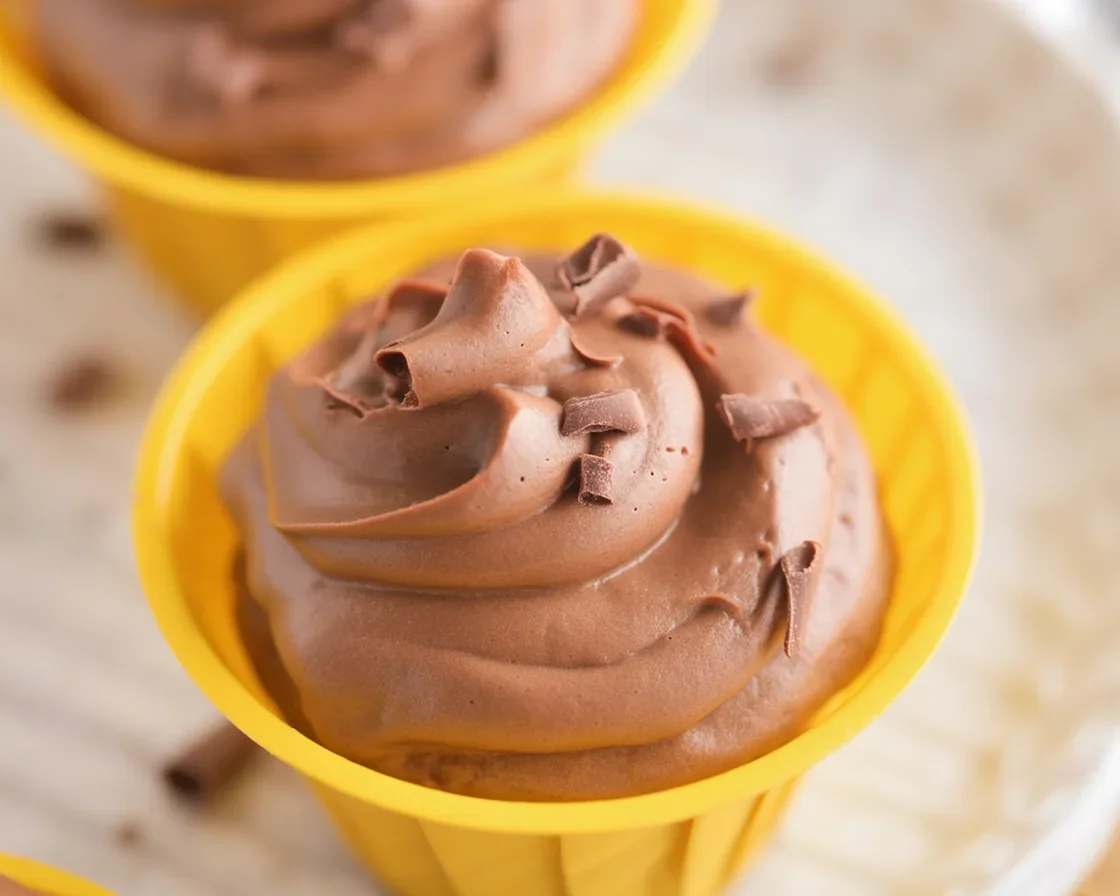 Delicious Honey Chocolate Mousse dessert in a glass with chocolate shavings on top.