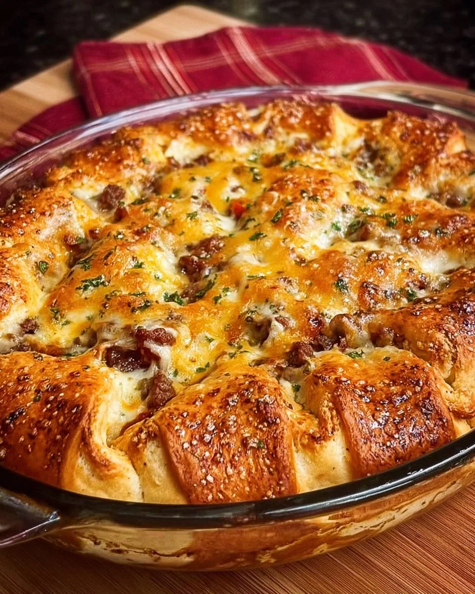 Delicious Italian Crescent Casserole baked with flavorful ingredients.