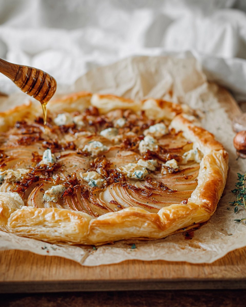 Pear Puff Pastry Tart with Caramelized Onion