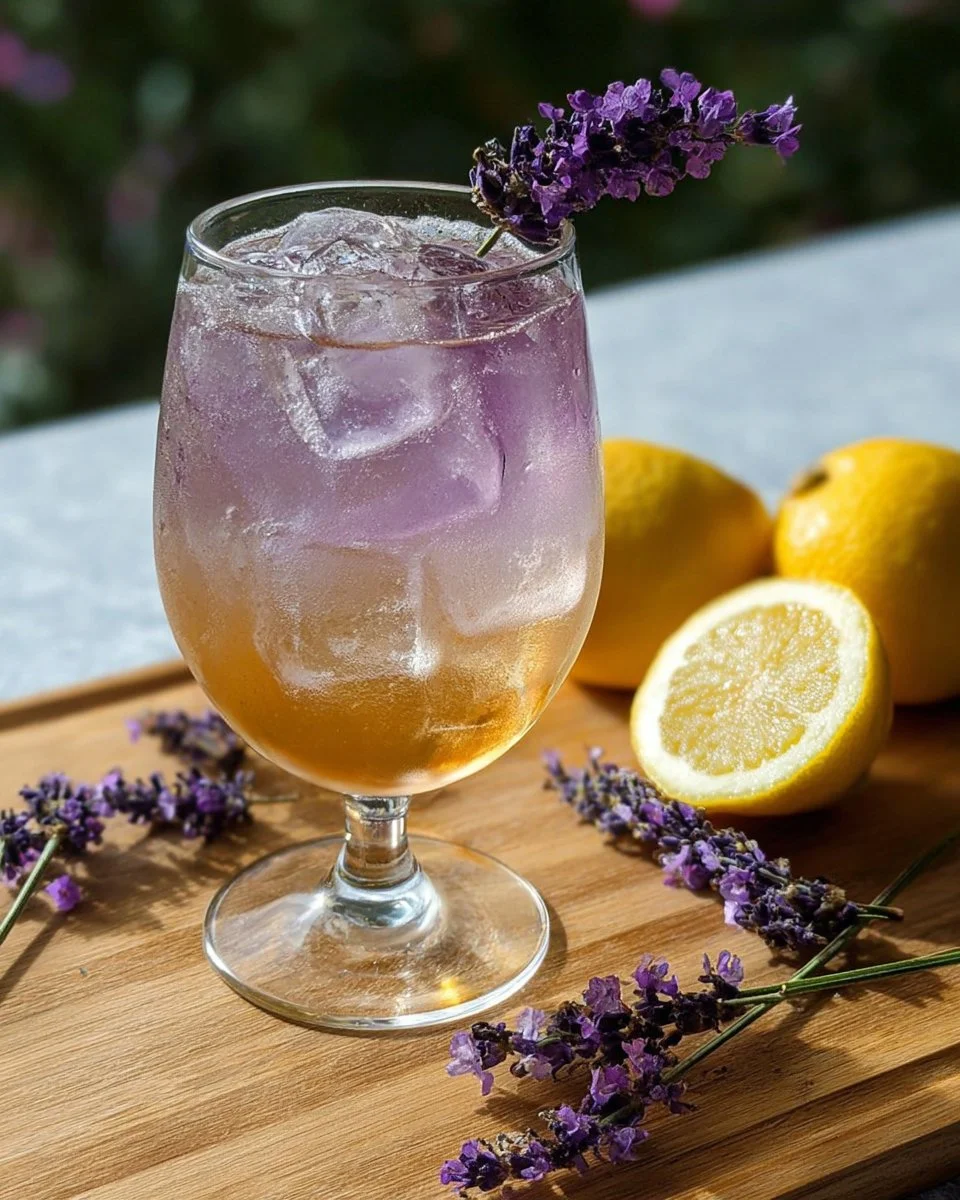 Lavender Earl Grey Spritzer with fresh lavender and lemon slices