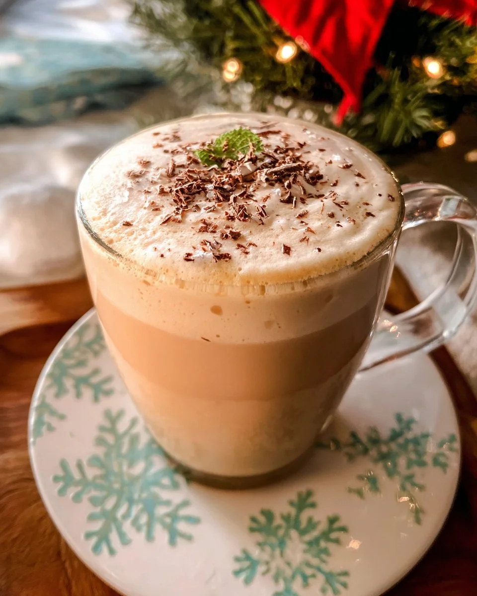 Merry Mint White Mocha drink with whipped cream and mint garnish