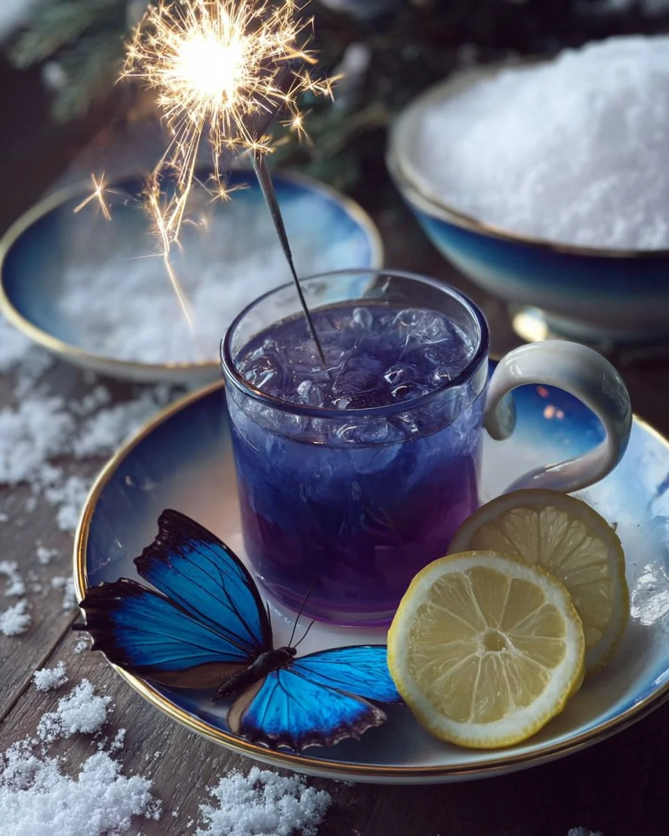 Cup of Midnight Blue Butterfly Tea showcasing its vibrant color and ingredients.