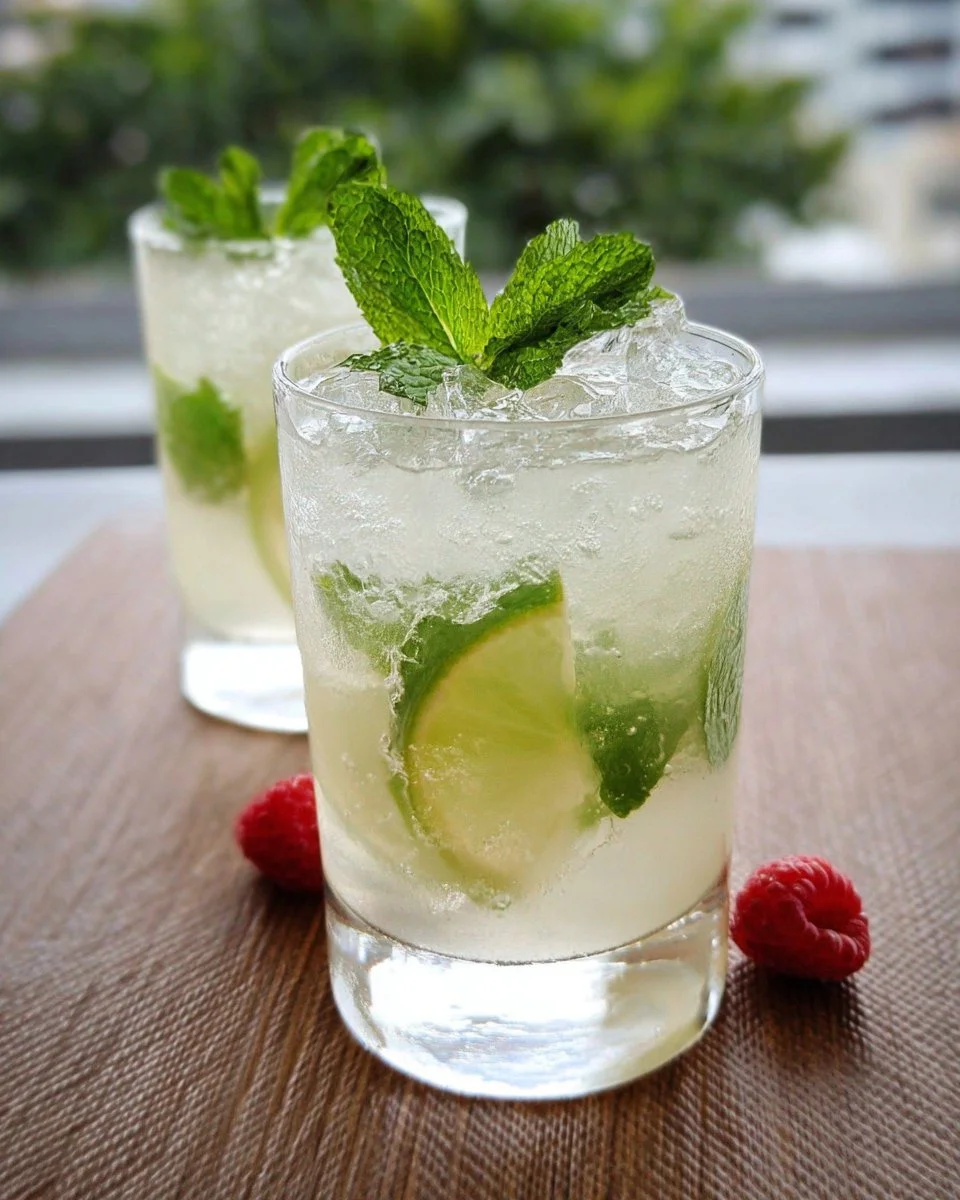 Refreshing Mint Lime Cooler drink with mint leaves and lime slices