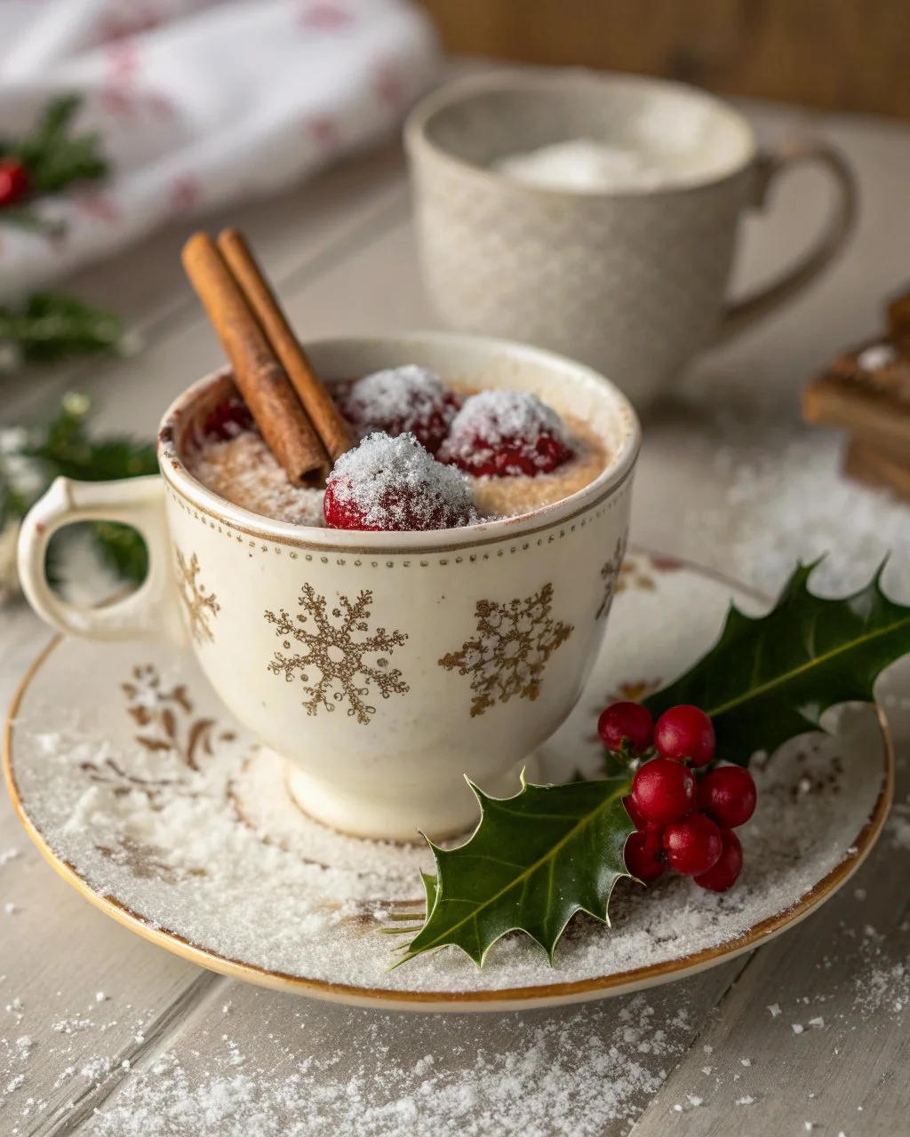 Cup of mulled hibiscus berry tea with spices and berries