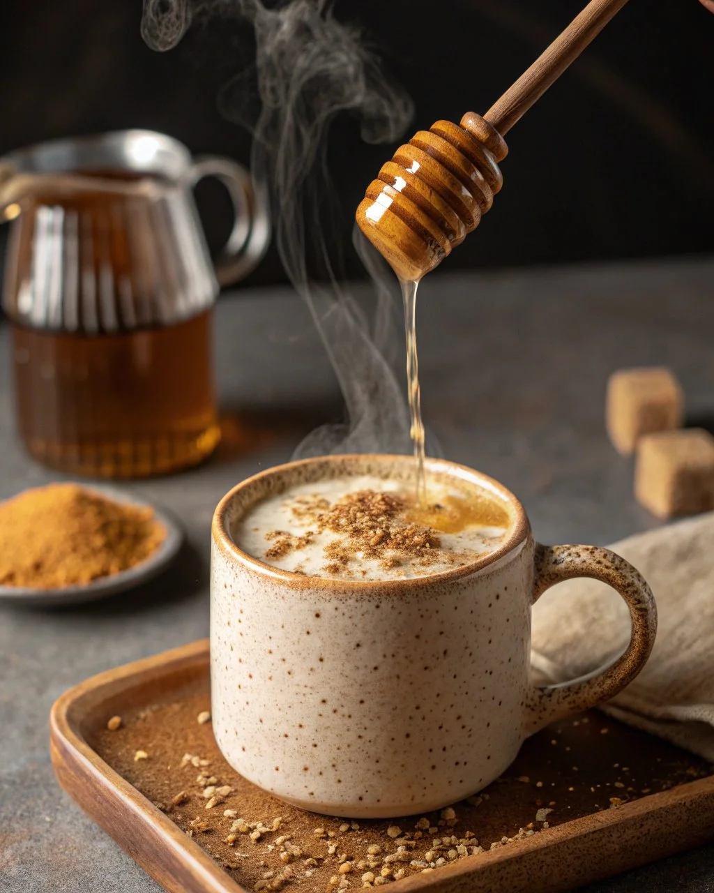 Delicious Nutmeg Honey Latte topped with foam and a sprinkle of nutmeg