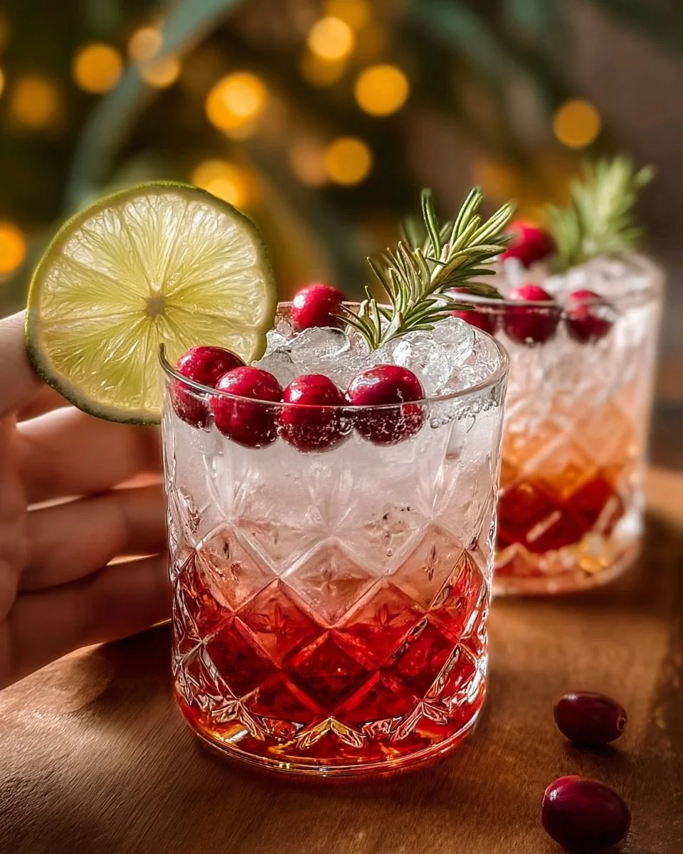 Pineapple Cranberry Christmas Drink served in glasses with festive decorations