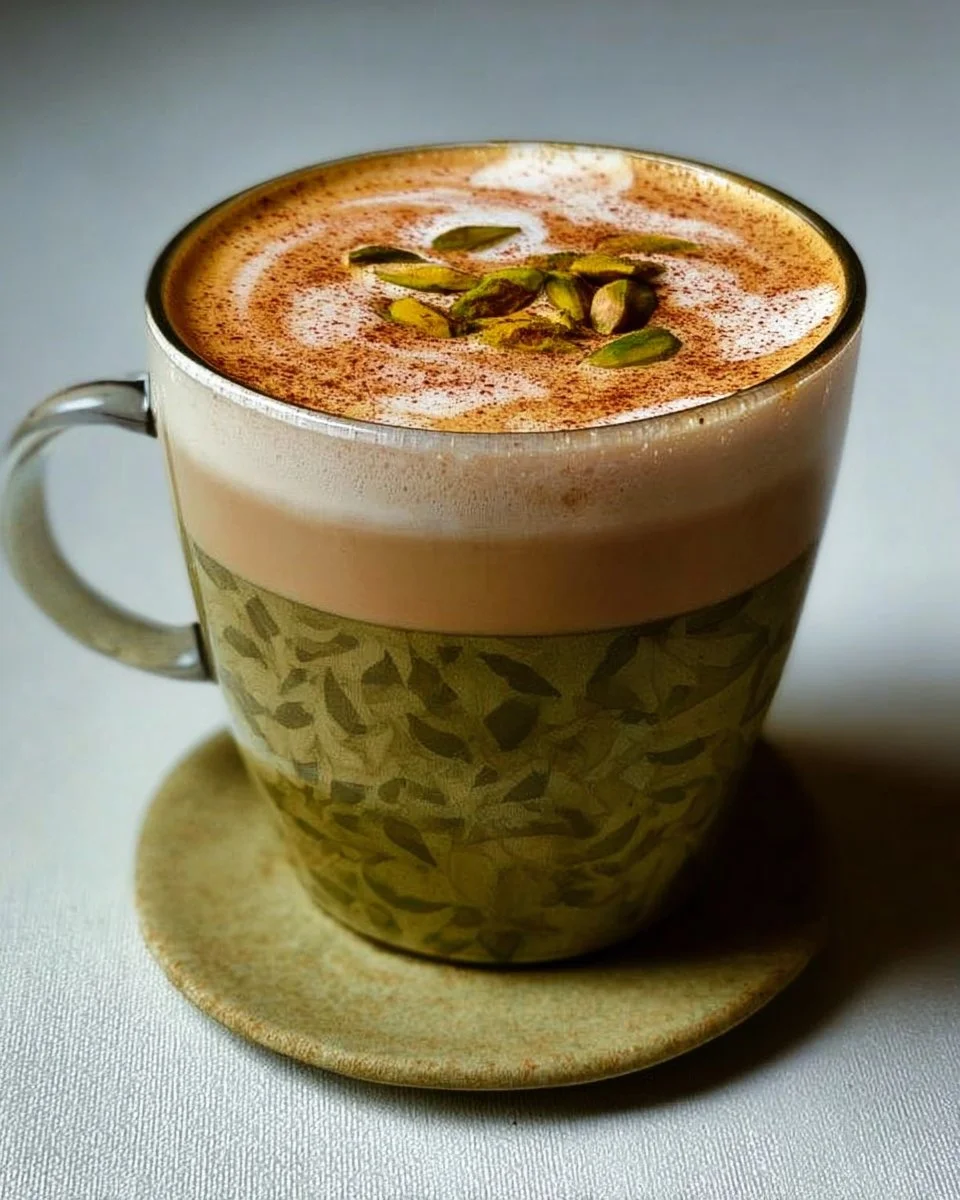 Delicious Pistachio and Spice Latte served in a cozy café setting