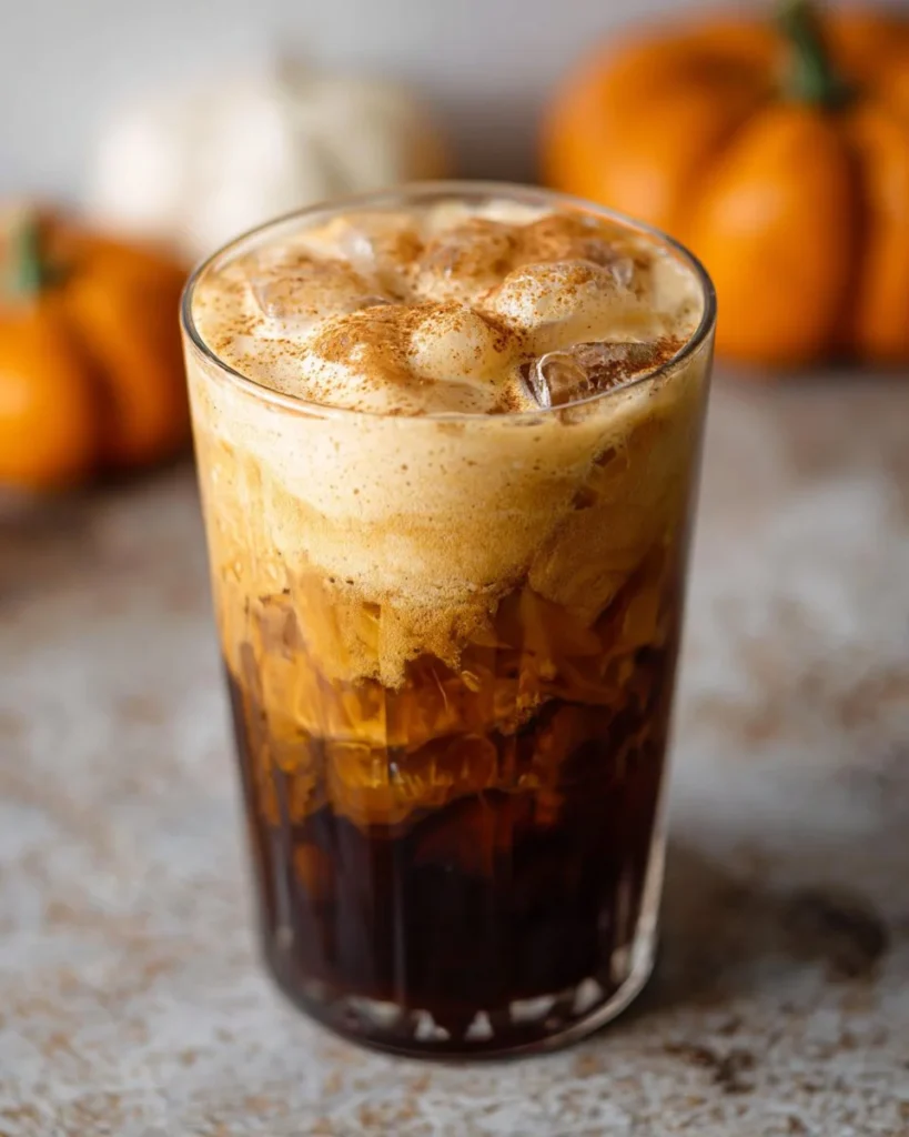 Delicious Pumpkin Cream Cold Brew topped with foam and spices