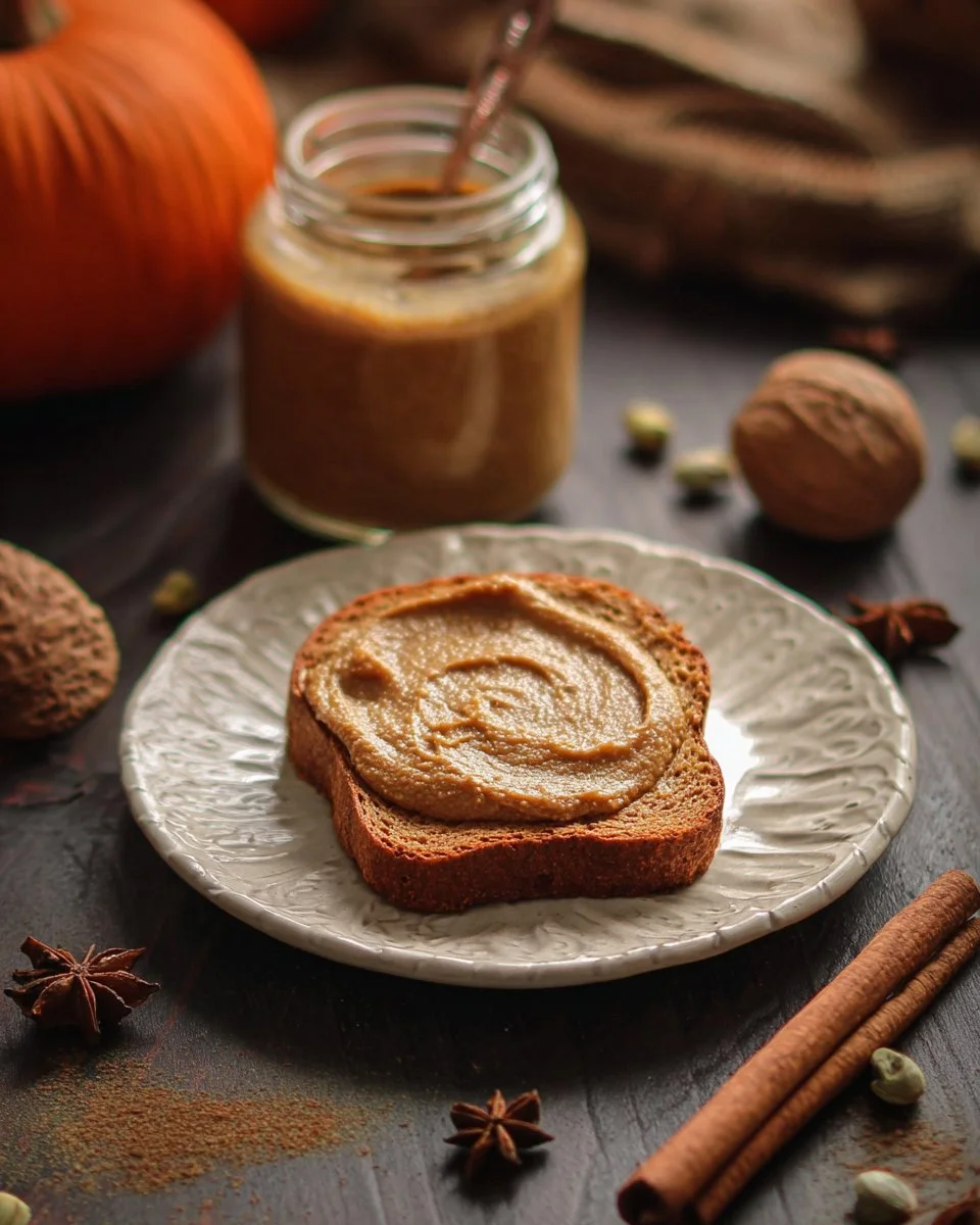 Delicious Pumpkin Pie Spice Butter spread on bread, perfect for autumn flavors